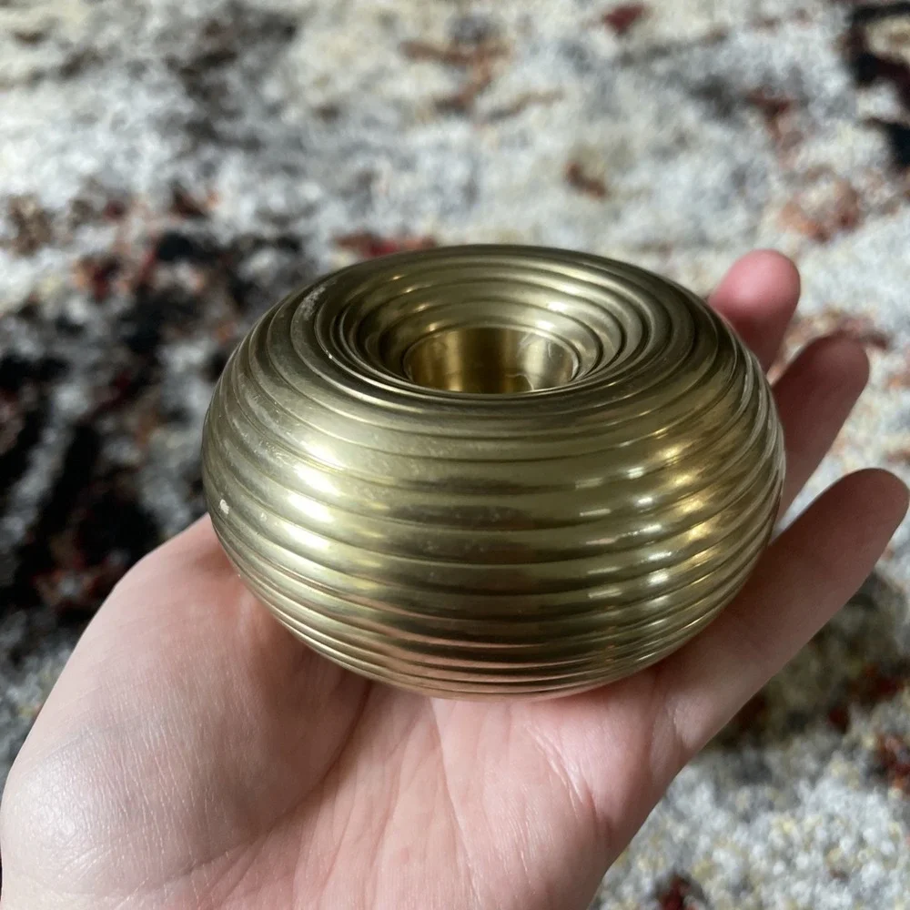 VTG Pair MCM Ribbed Beehive Brass Candle Stick Holders Tea Light 3.25